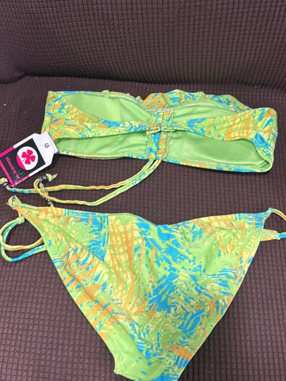 Neon Green Tropical Print Bikini Set XL